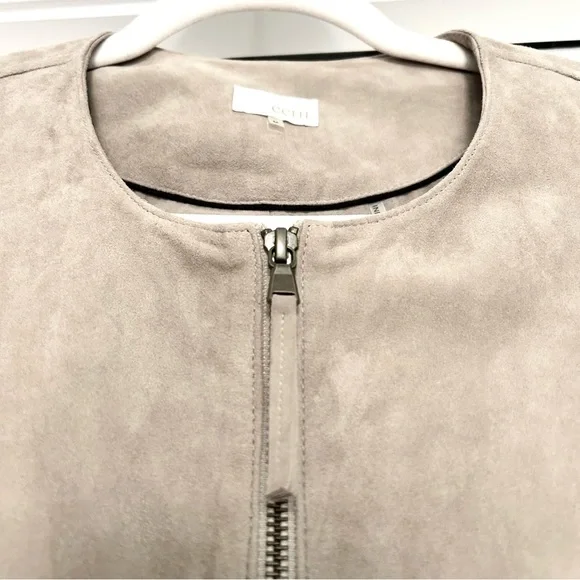 Beige Suede Moto Jacket Minimalist Biker Peplum Spring Weight Cream Size Medium - Picture 9 of 16